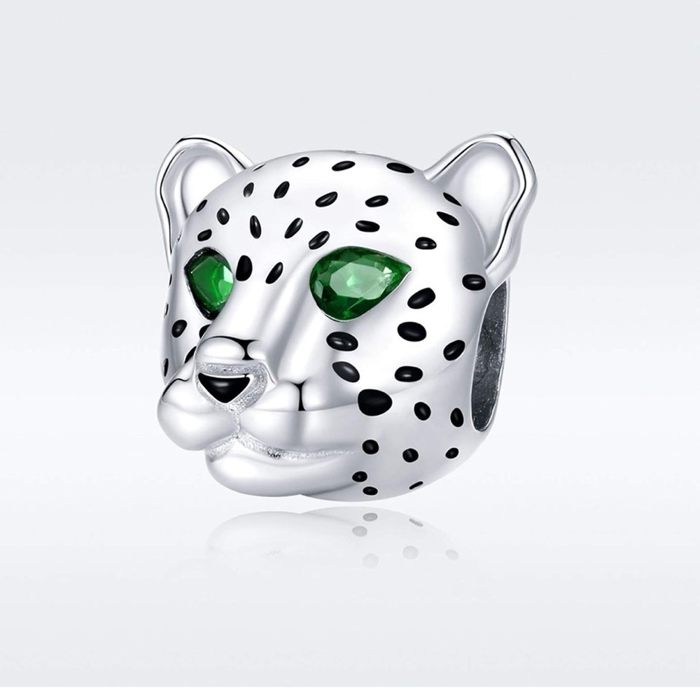 Sterling Silver Leopard Charm with Green Eyes cz for your Pandora
